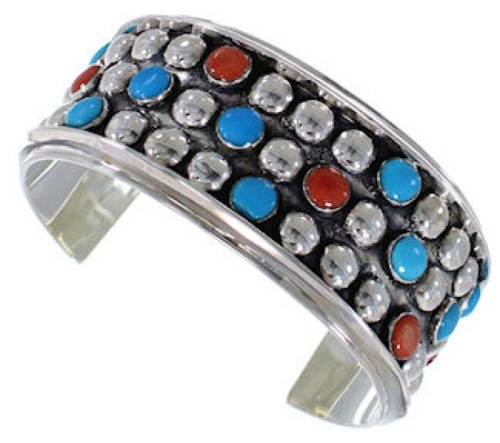 Southwest Sterling Silver Coral Turquoise Cuff Bracelet FX27263