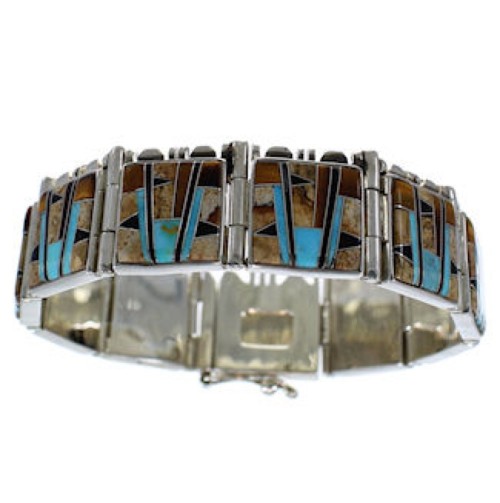 Southwest Multicolor Jewelry Sterling Silver Link Bracelet BW71217