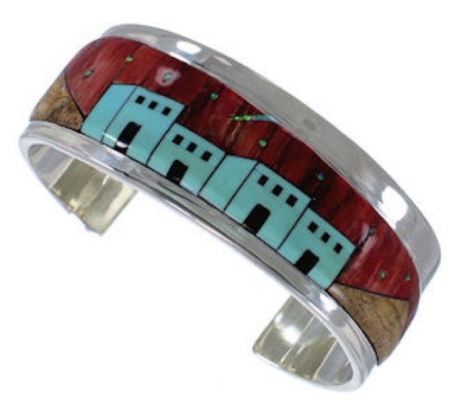 Multicolor Native American Design Silver Cuff Bracelet EX27853