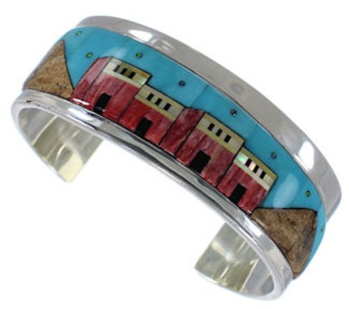 Multicolor Silver Native American Village Design Cuff Bracelet EX27887