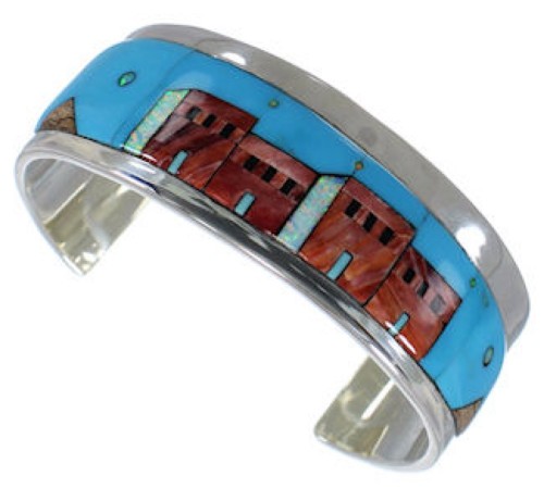 Native American Design Silver Multicolor Cuff Bracelet EX27889