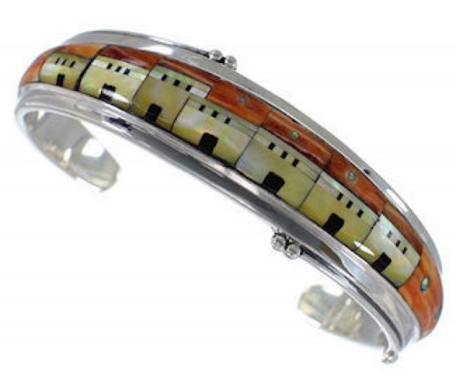 Native American Village Design Silver Multicolor Bracelet GS61865