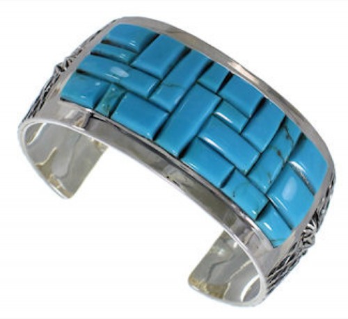 Southwestern Turquoise Inlay Silver Cuff Bracelet MX27103