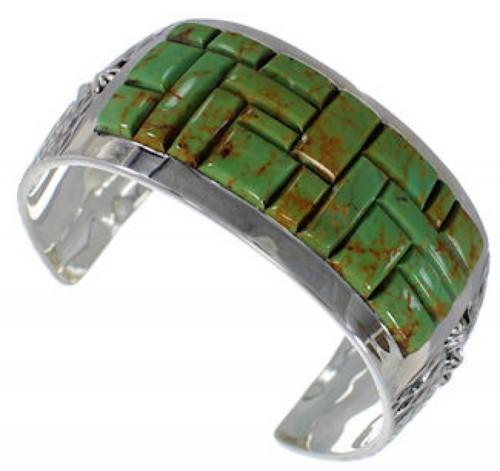 Southwestern Turquoise Inlay Jewelry Silver Cuff Bracelet MX27121