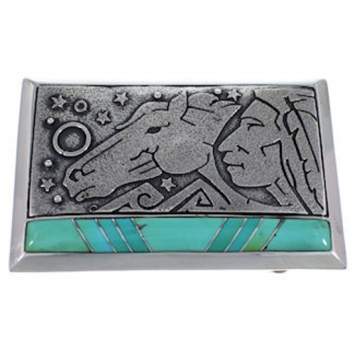 Chief Head Horse Southwest Turquoise Silver Belt Buckle AW75313
