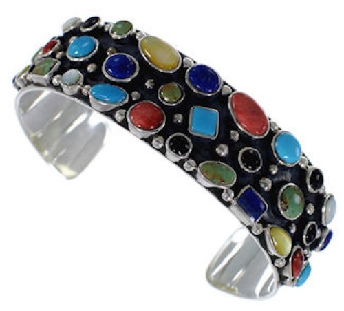 Multicolor Authentic Sterling Silver Cuff Jewelry Bracelet VX37767