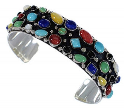 Southwest Sterling Silver Multicolor Cuff Jewelry Bracelet VX37768