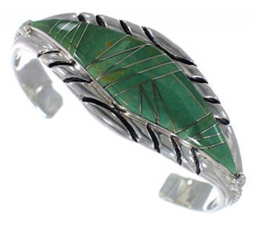 Turquoise Inlay Sterling Silver Cuff Jewelry Bracelet VX37688