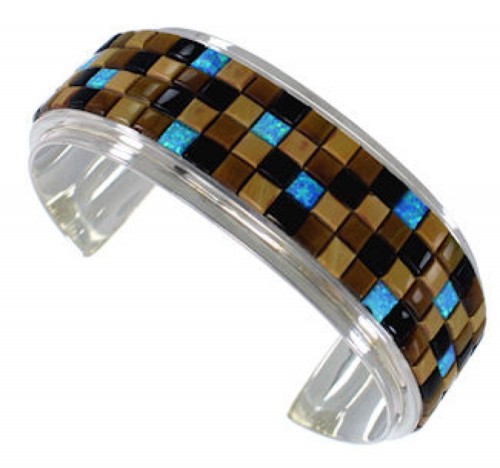 Genuine Sterling Silver Multicolor Cuff Jewelry Bracelet VX37719