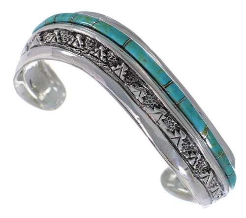 Southwest Genuine Sterling Silver And Turquoise Cuff Bracelet TX39397