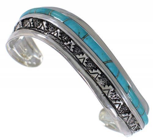 Turquoise Inlay Southwest Sterling Silver Cuff Bracelet TX39406