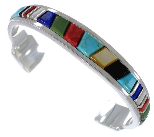 Multicolor Inlay Sterling Silver Cuff Bracelet TX39471