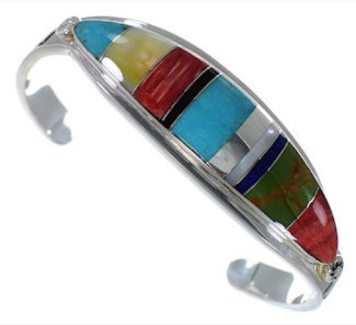 Southwest Water Wave Sterling Silver Multicolor Bracelet VX37595
