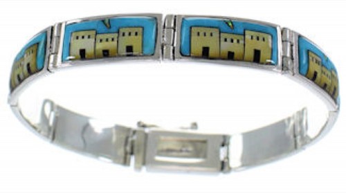 Native American Village Design Sterling Silver Link Bracelet GS62408