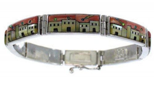 Native American Village Or Pueblo Design Link Bracelet GS62423