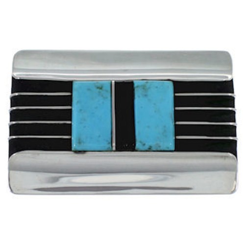 Sterling Silver Turquoise Jet Inlay Jewelry Belt Buckle TX28762