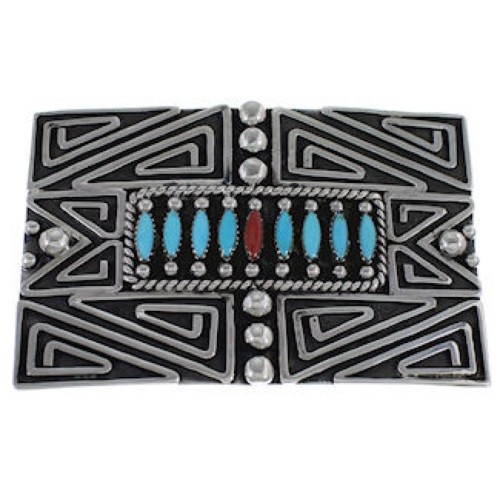 Turquoise And Coral Southwest Belt Buckle PX29152