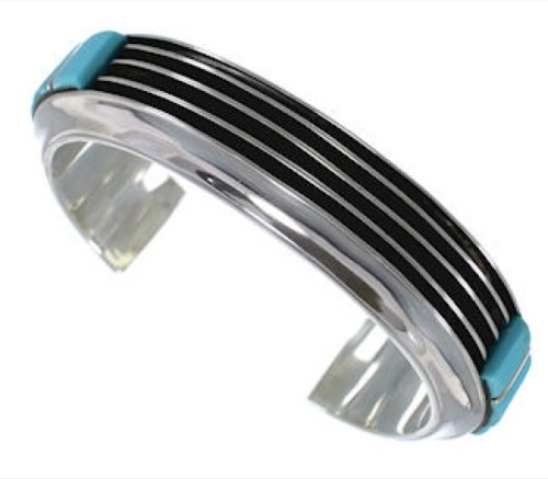 Silver Turquoise Inlay Southwest Heavy Cuff Bracelet MX27388