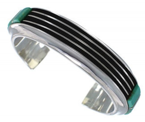 Turquoise Inlay Southwest Silver Sturdy Cuff Bracelet MX27404