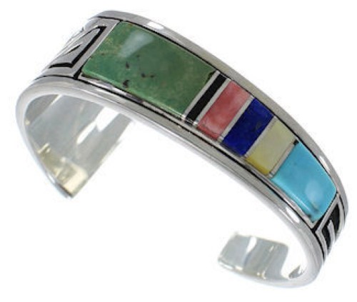 Feather Multicolor Sterling Silver Southwest Cuff Bracelet MX27316