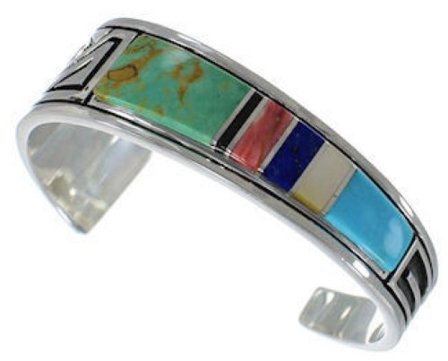 Feather Multicolor Sterling Silver Southwest Cuff Bracelet MX27319