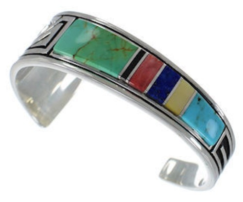 Feather Multicolor Sterling Silver Southwest Cuff Bracelet MX27321