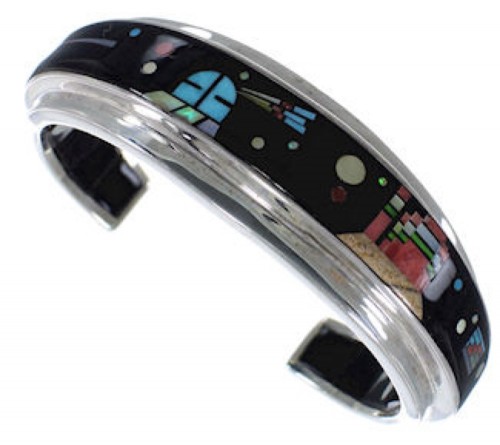 Multicolor Native American Mesa Design Silver Cuff Bracelet IS63195