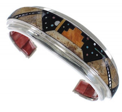 Multicolor Native American Mesa Design Silver Cuff Bracelet IS63304