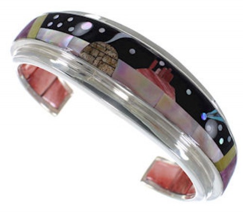Silver Multicolor Native American Mesa Design Cuff Bracelet IS63307