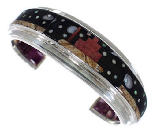 Multicolor Silver Native American Mesa Design Bracelet IS63327