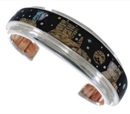 Silver Native American Mesa Design Multicolor Bracelet IS63336