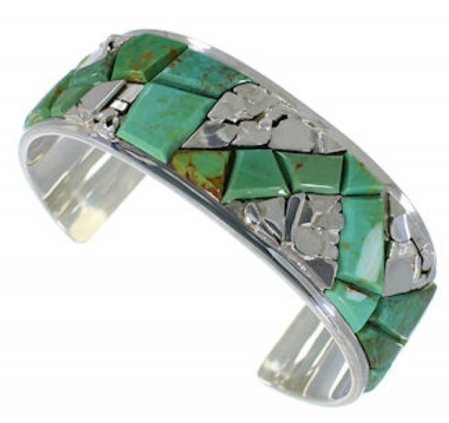 Turquoise Inlay Silver Jewelry Cuff Bracelet CW64820