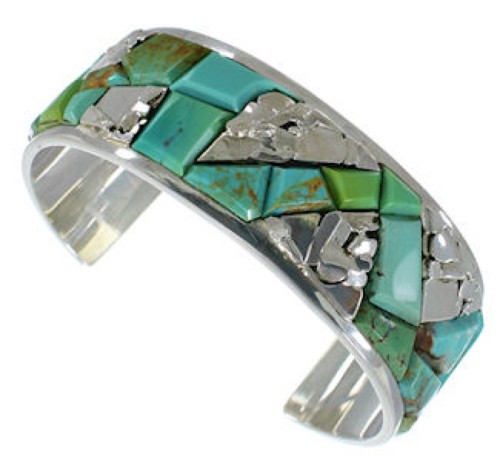 Turquoise Inlay Silver Cuff Bracelet CW64824