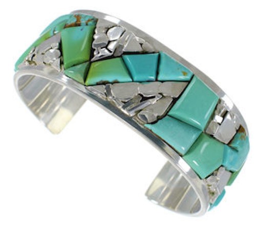 Southwest Sterling Silver Turquoise Inlay Bracelet CW64853