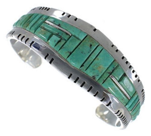 Southwest Turquoise Inlay Sterling Silver Cuff Bracelet EX27368