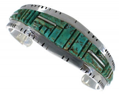 Turquoise Inlay Southwest Sterling Silver Cuff Bracelet EX27371