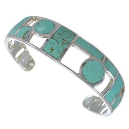 Sterling Silver Turquoise Inlay Jewelry Cuff Bracelet MX27359