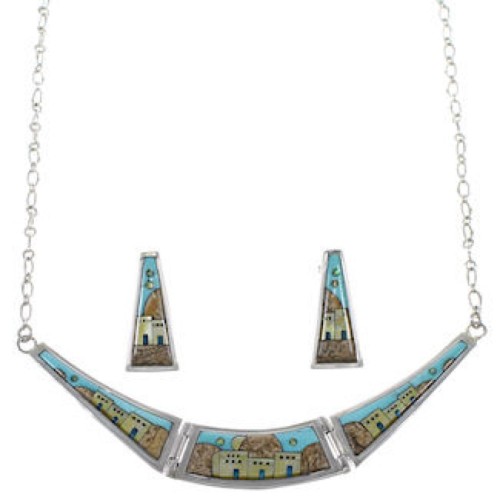 Multicolor Necklace Set Native American Village Design Jewelry GS62304