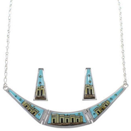 Southwest Necklace Set Native American Village Design Jewelry GS62306