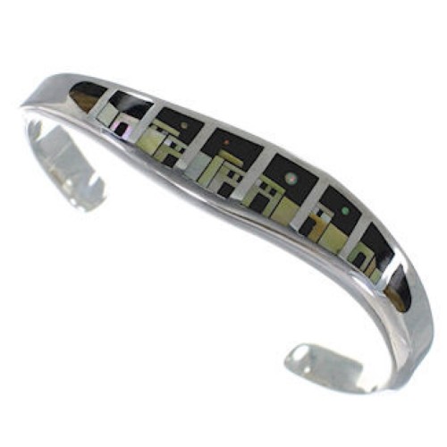 Native American Village Design Multicolor Silver Cuff Bracelet MX27983