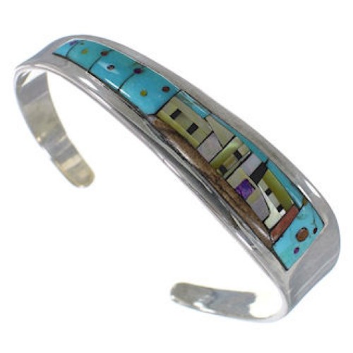 Silver Multicolor Native American Design Cuff Bracelet YS67330