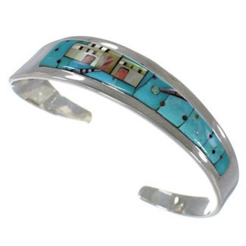 Silver Multicolor Native American Design Cuff Bracelet YS67331