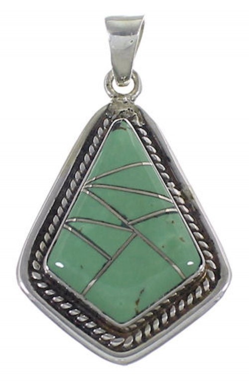Genuine Sterling Silver Turquoise Inlay Pendant Jewelry EX29600
