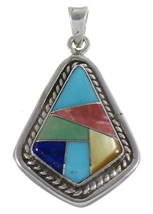 Sterling Silver And Multicolor Inlay Slide Pendant EX29611