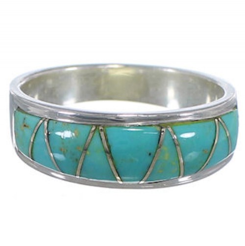 Silver And Turquoise Inlay Jewelry Ring Size 7-1/4 UX37006