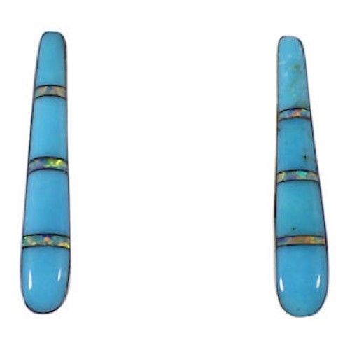 Southwestern Turquoise Sterling Silver Opal Post Earrings  BW63136