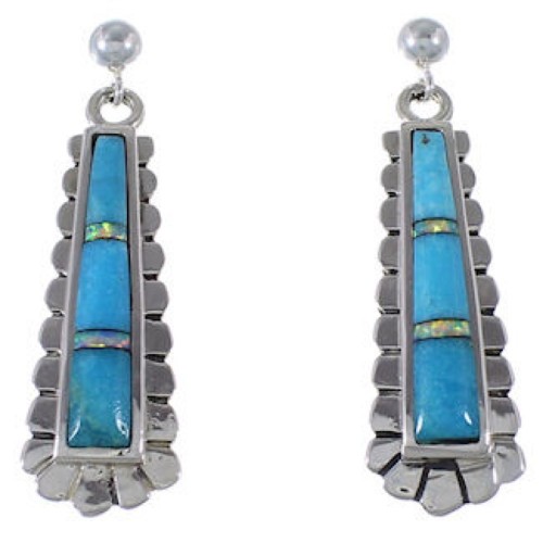 Sterling Silver Jewelry Turquoise Opal Post Dangle Earrings RS39662