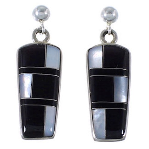 Mother Of Pearl Black Jade Sterling Silver Post Earrings RS42675 