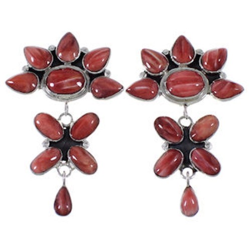 Genuine Sterling Silver Southwestern Red Oyster Earrings BW62560