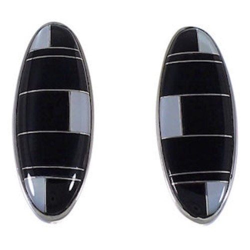 Black Jade Mother Of Pearl Inlay Silver Post Earrings Jewelry NS42326